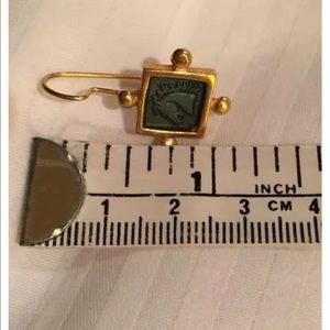 Jewelry - GOLD WITH DARK GREEN ENAMEL CENTER STONE EARRINGS Jewelry - GOLD WITH DARK GREEN ENAMEL CENTER STONE EARRINGS